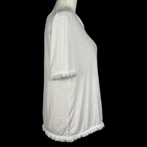 Ann TAYLOR LOFT ROUND NECK SHORT SLEEVE‎ SLUB JERSEY FRINGE T-SHIRT WHITE SMALL - Picture 8 of 11
